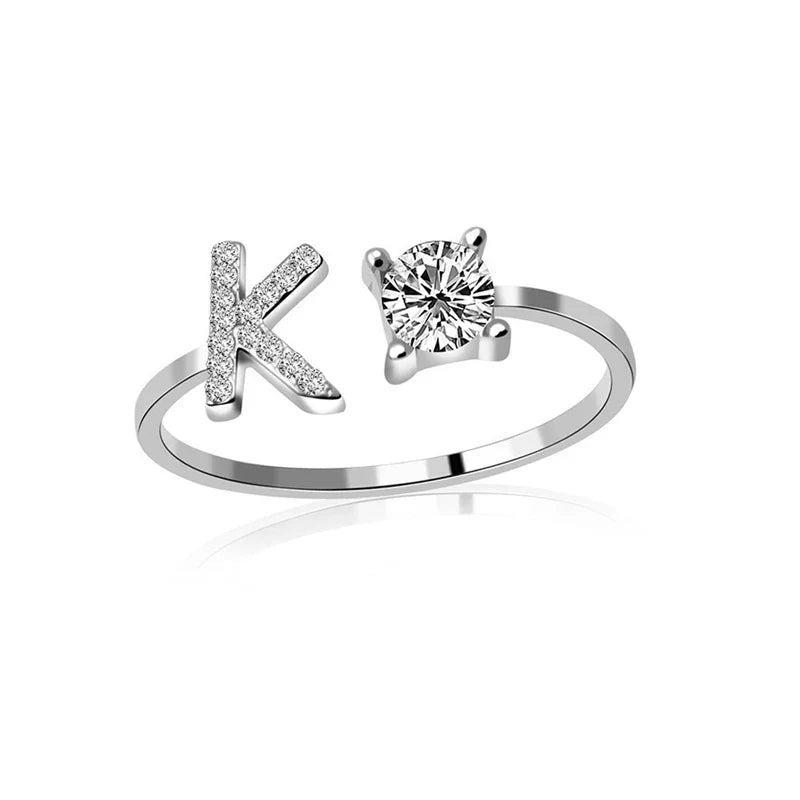SILVER - ADJUSTABLE RING "Initial Touch" + ROSE CASE
