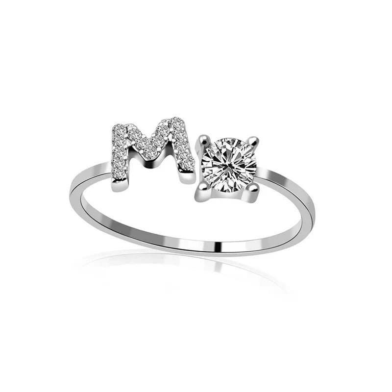 SILVER - ADJUSTABLE RING "Initial Touch" + ROSE CASE