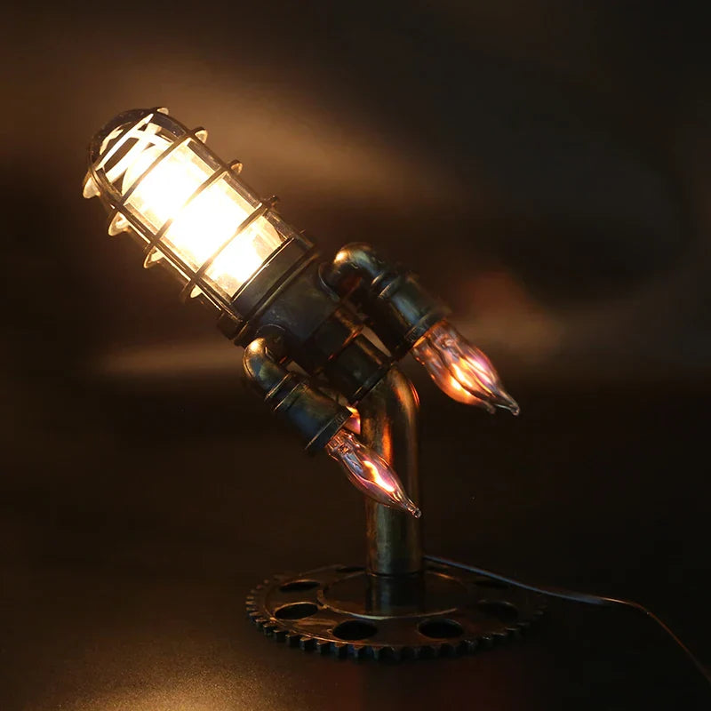 Steampunk Rocket Desk Lamp – Vintage Industrial Night Light