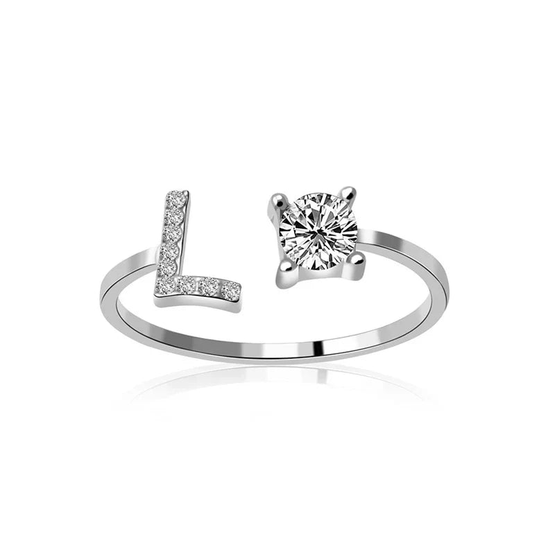 SILVER - ADJUSTABLE RING "Initial Touch" + ROSE CASE