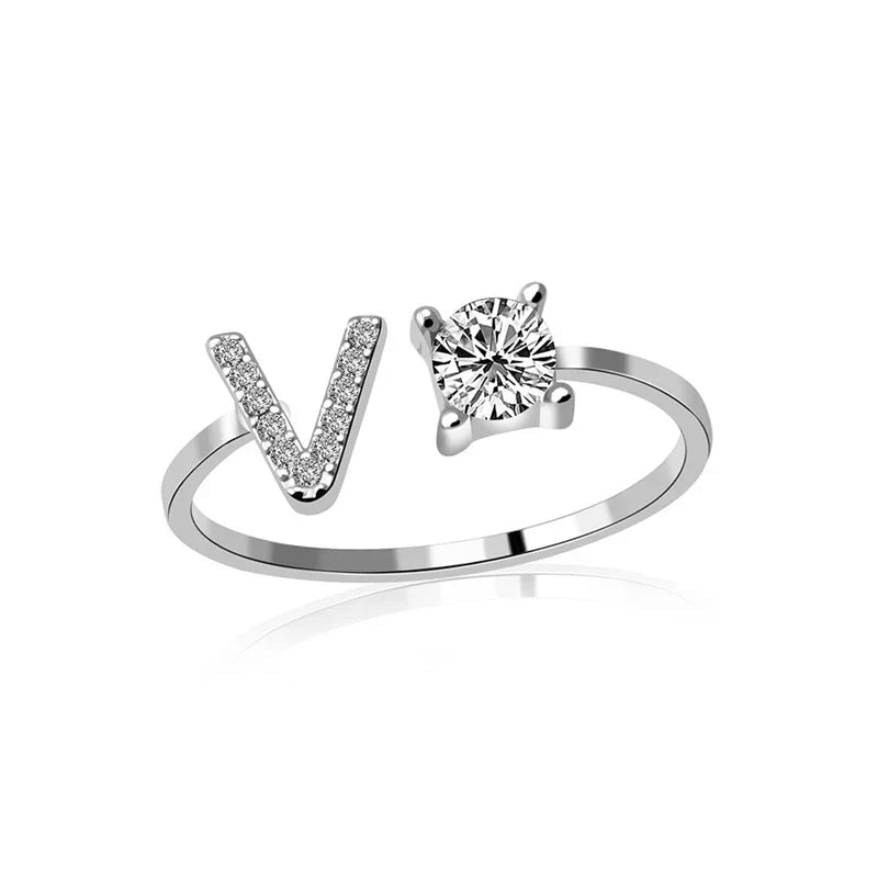 SILVER - ADJUSTABLE RING "Initial Touch" + ROSE CASE