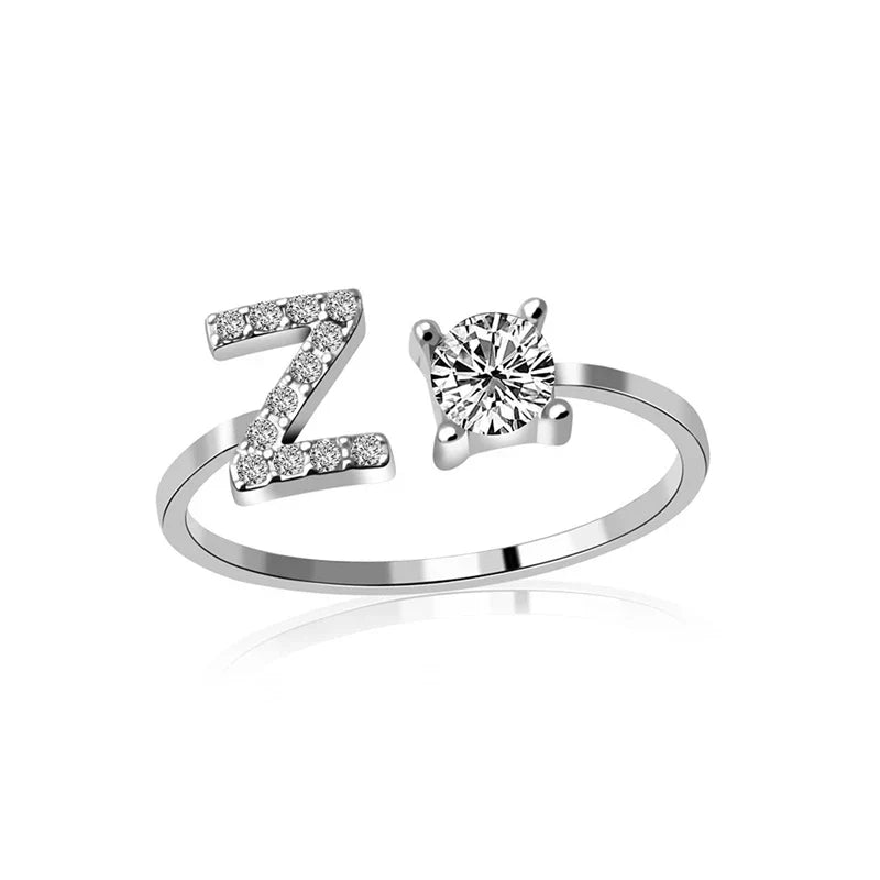 SILVER - ADJUSTABLE RING "Initial Touch" + ROSE CASE