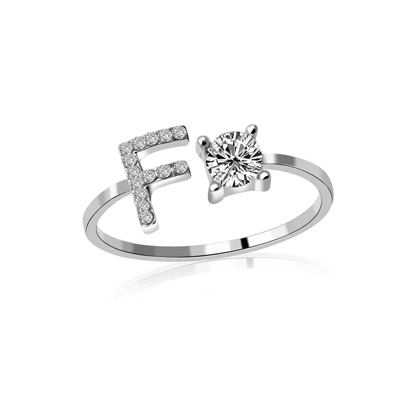SILVER - ADJUSTABLE RING "Initial Touch" + ROSE CASE
