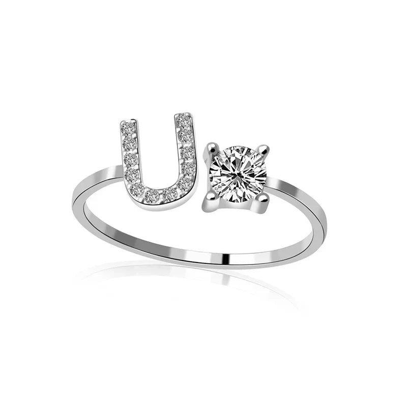 SILVER - ADJUSTABLE RING "Initial Touch" + ROSE CASE