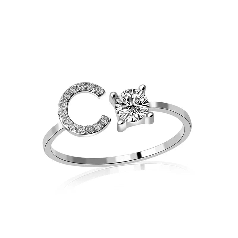 SILVER - ADJUSTABLE RING "Initial Touch" + ROSE CASE