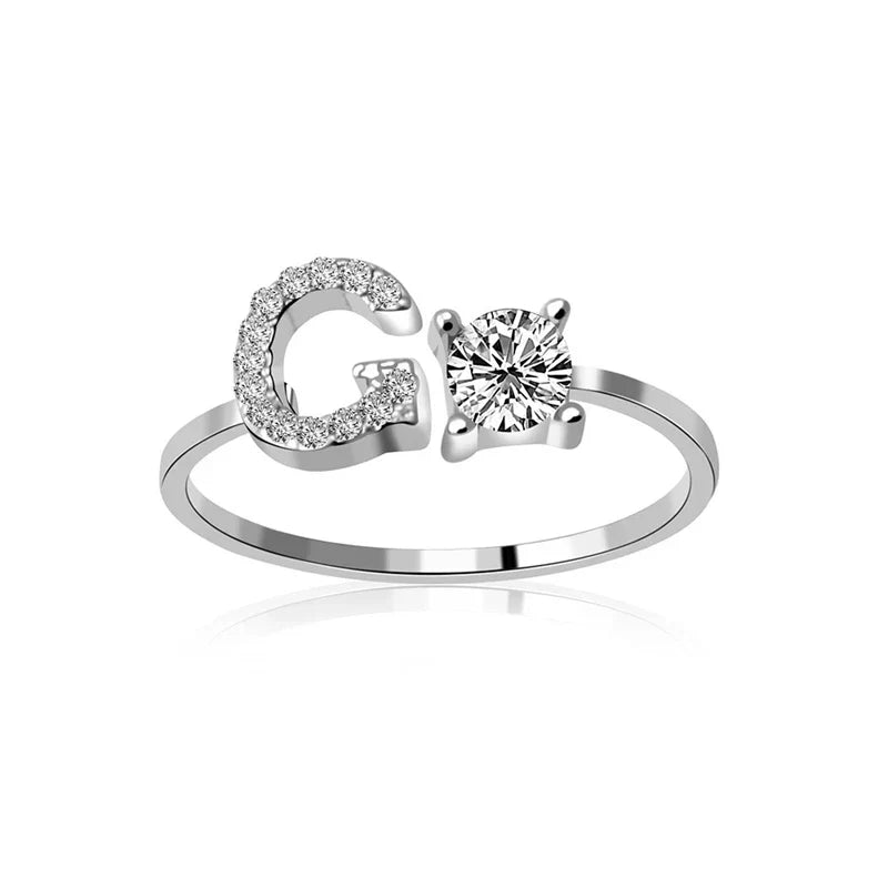 SILVER - ADJUSTABLE RING "Initial Touch" + ROSE CASE