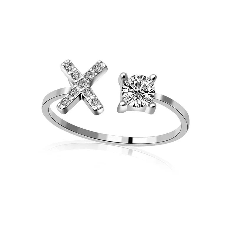 SILVER - ADJUSTABLE RING "Initial Touch" + ROSE CASE