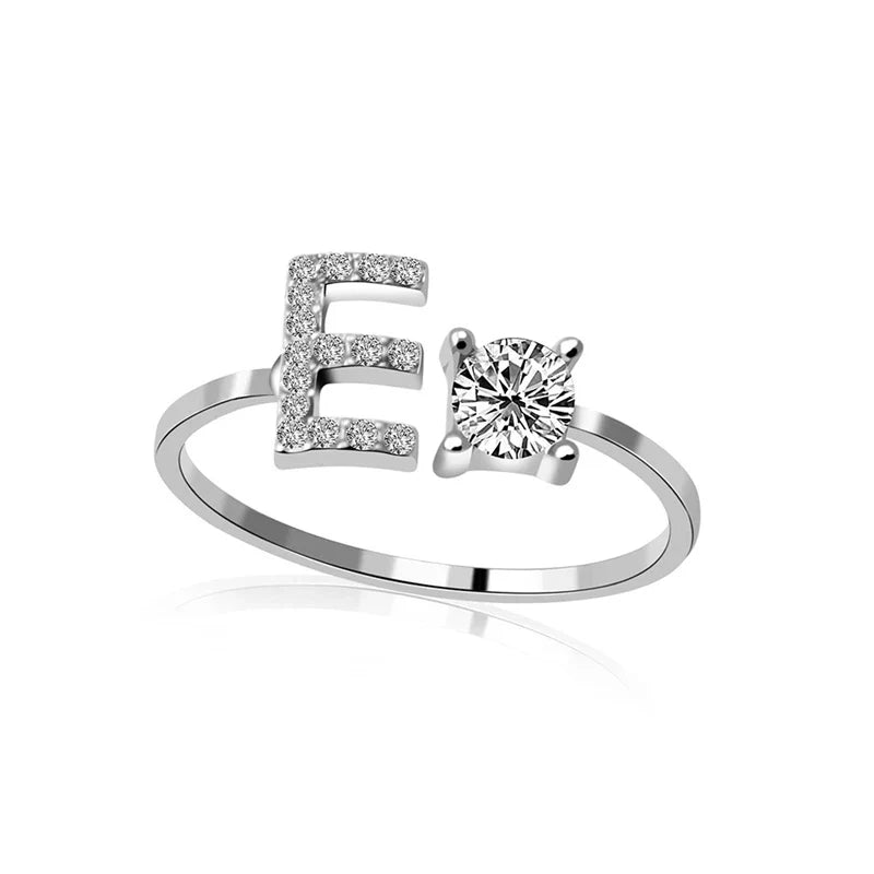 SILVER - ADJUSTABLE RING "Initial Touch" + ROSE CASE
