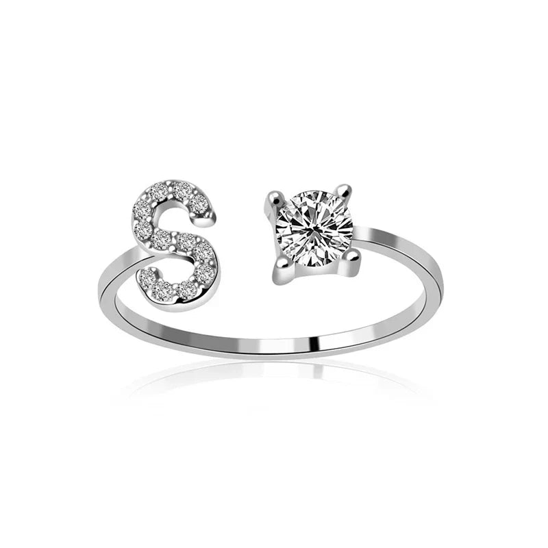 SILVER - ADJUSTABLE RING "Initial Touch" + ROSE CASE