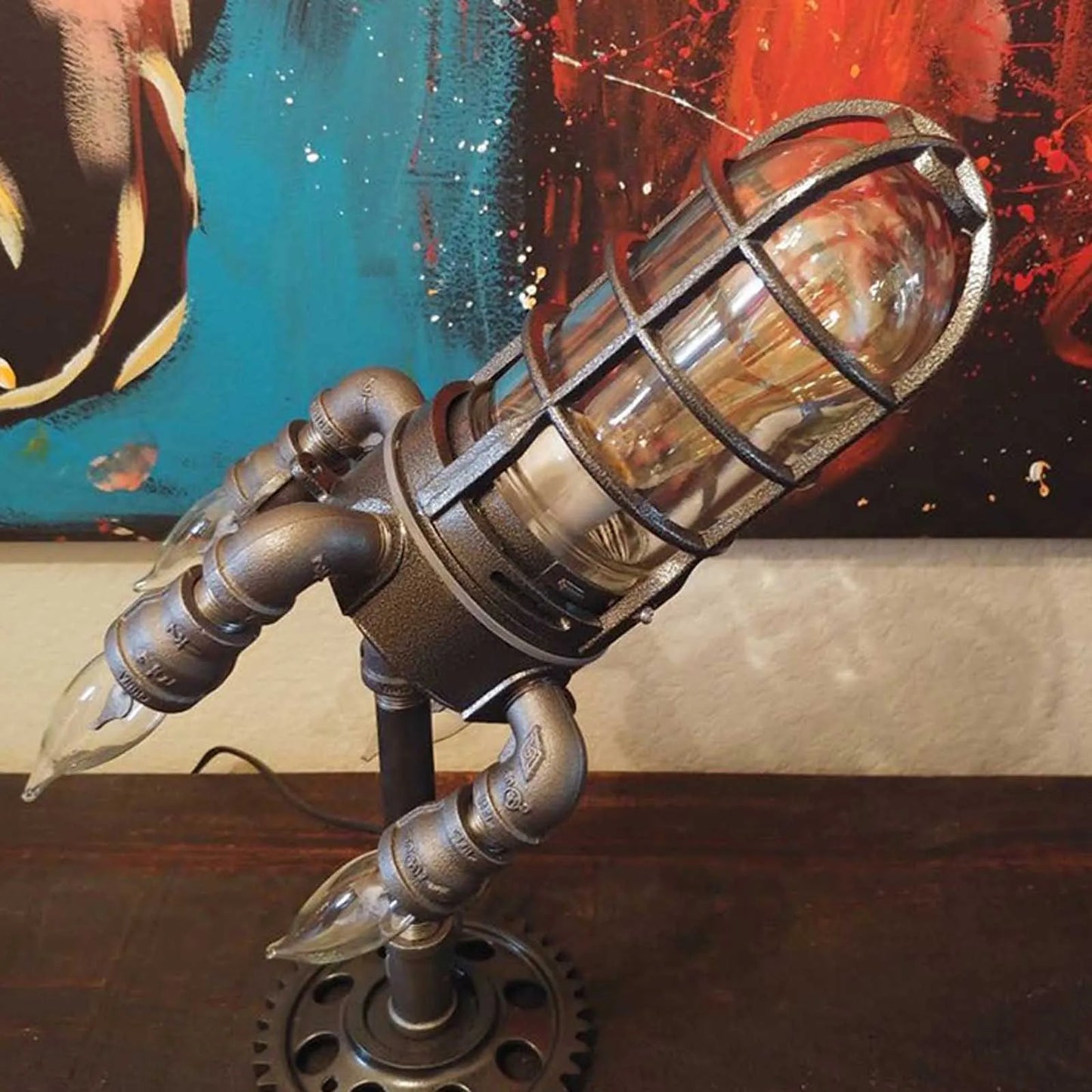 Steampunk Rocket Desk Lamp – Vintage Industrial Night Light