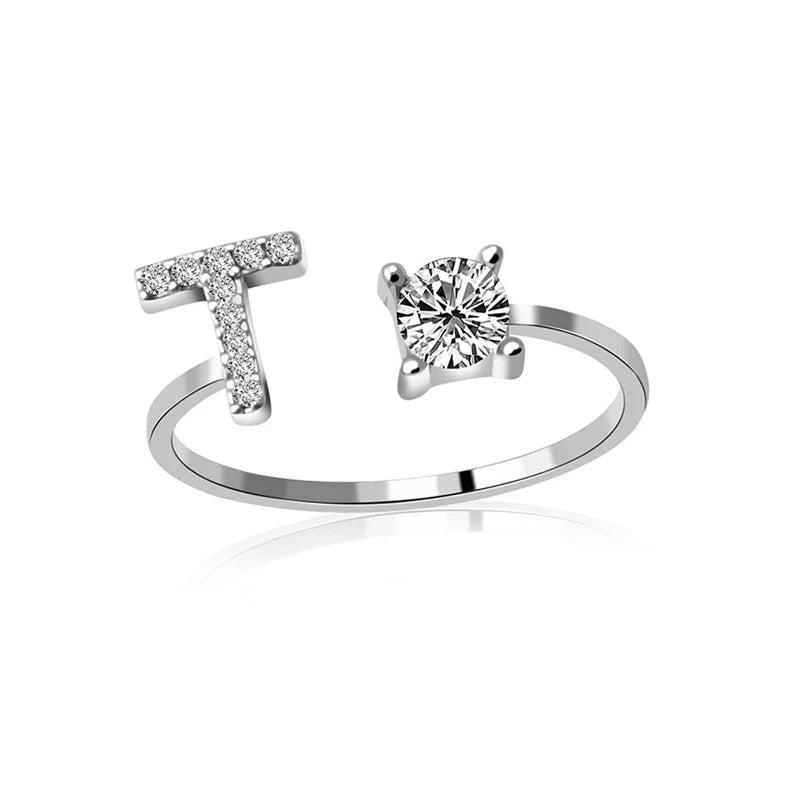 SILVER - ADJUSTABLE RING "Initial Touch" + ROSE CASE