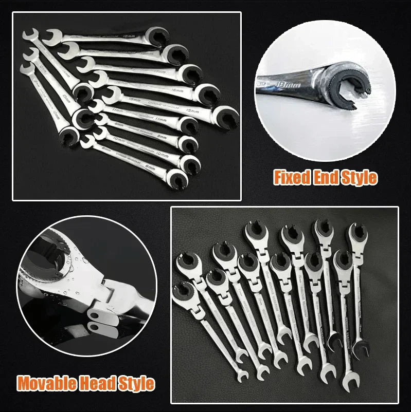 Open Tubing Ratchet Wrench (Fixed Head-Flexible Head 2 IN 1)