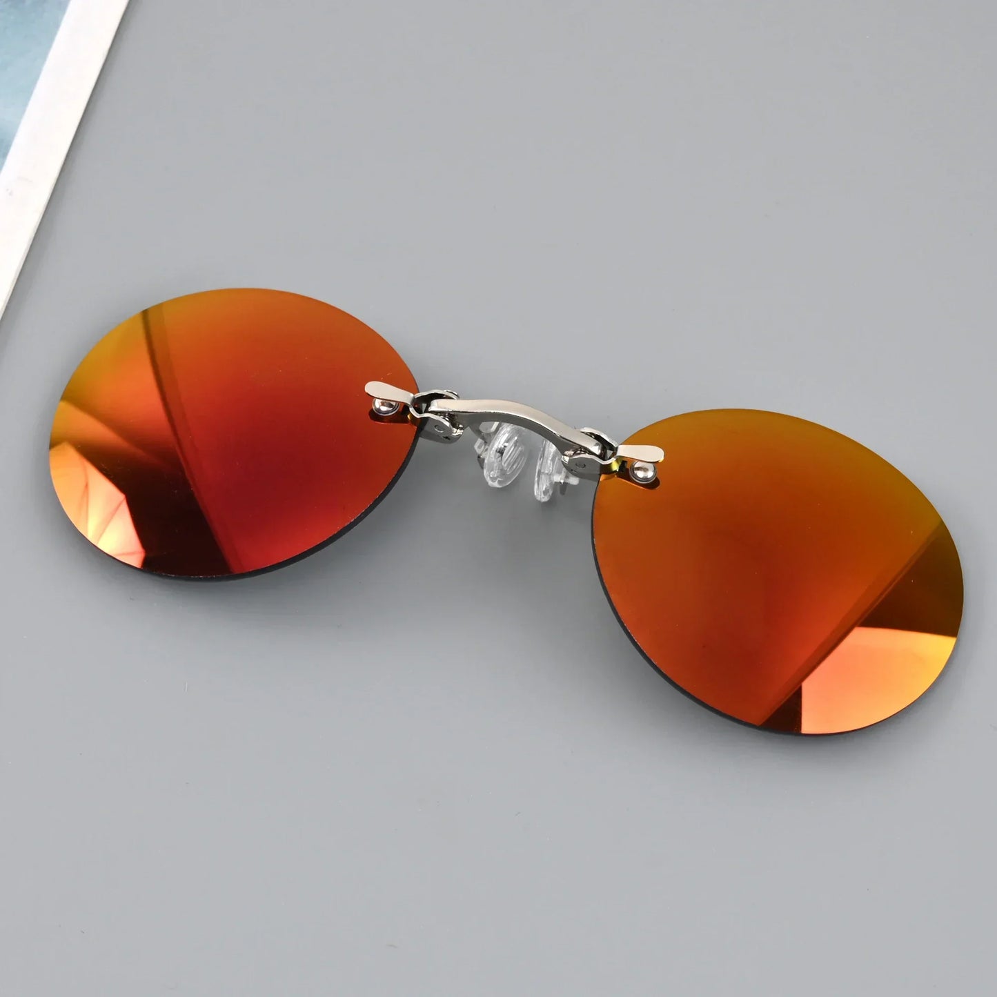 Ultralight Rimless Retro Round Clip On Nose Sunglasses