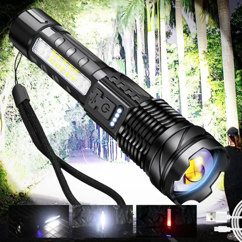 Outdoor Lighting: White Laser Flashlight with COB Side Warning Light