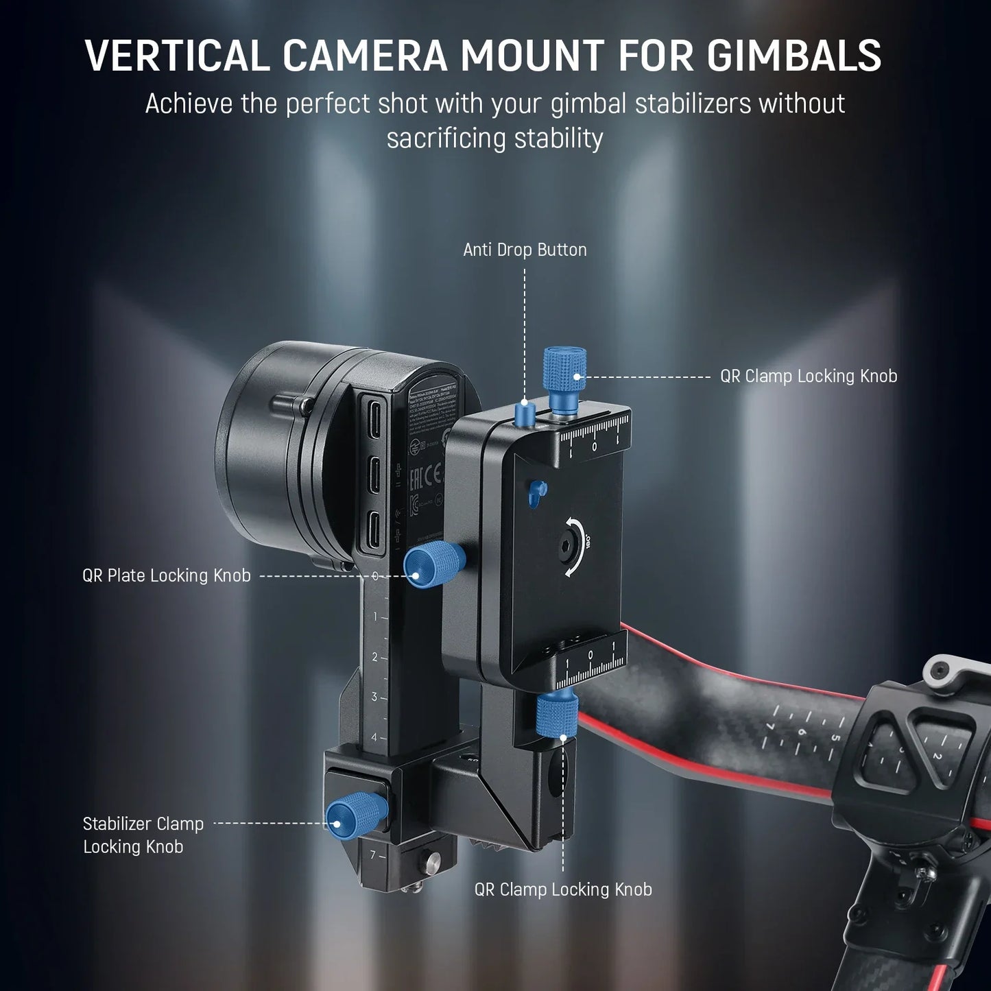 RS4 RS3 Vertical Camera Mount Compatible with DJI Ronin RS 4 3 2 Pro Gimbal Stabilizer, 1s Quick Vertical to Horizontal Switch Anti Drop 180° Rotating Base for YouTube TikTok Vlog Video