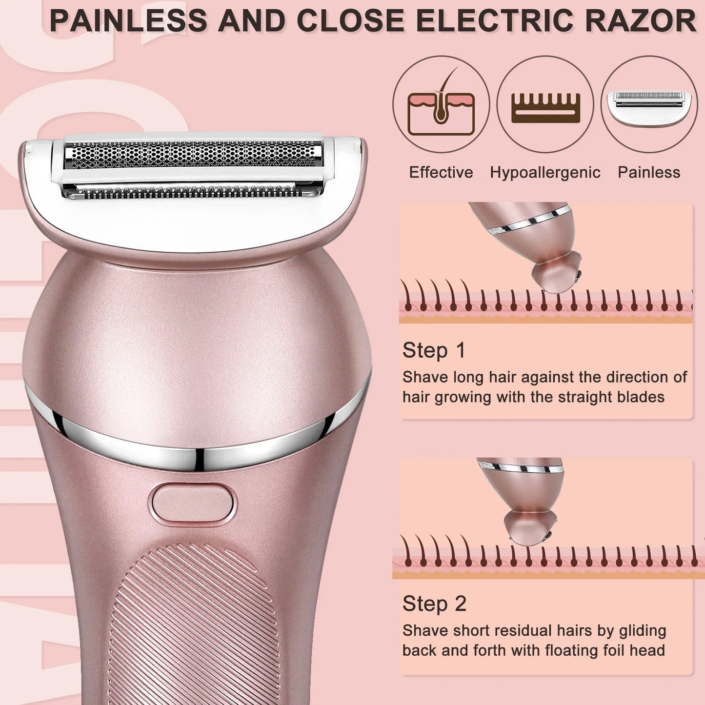 Electric Epilator Hair Removal for Women 3 in 1 Shaver for Legs Arms Underarms Bikini Public Rechargeable