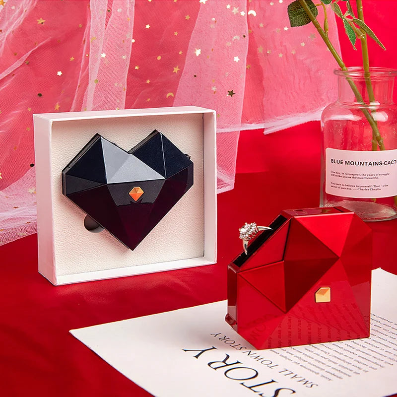Heart Ring Box with Heart Promise Ring Open Adjustable Ring Multicolor Gift For Lover For Her