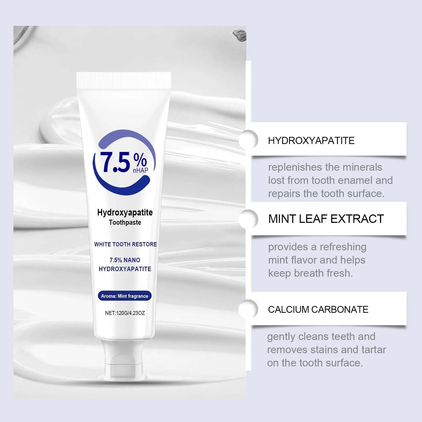 Free Hydroxyapatite Enamel Repairing Breath Freshening Whitening Toothpaste