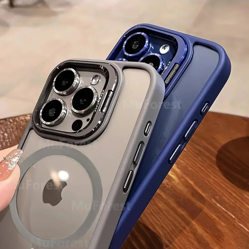 Clear Magnetic Case with Camera Kickstand for iPhone Compatible withMag Safe Military-Grade Protective Case CoverDrop Protection