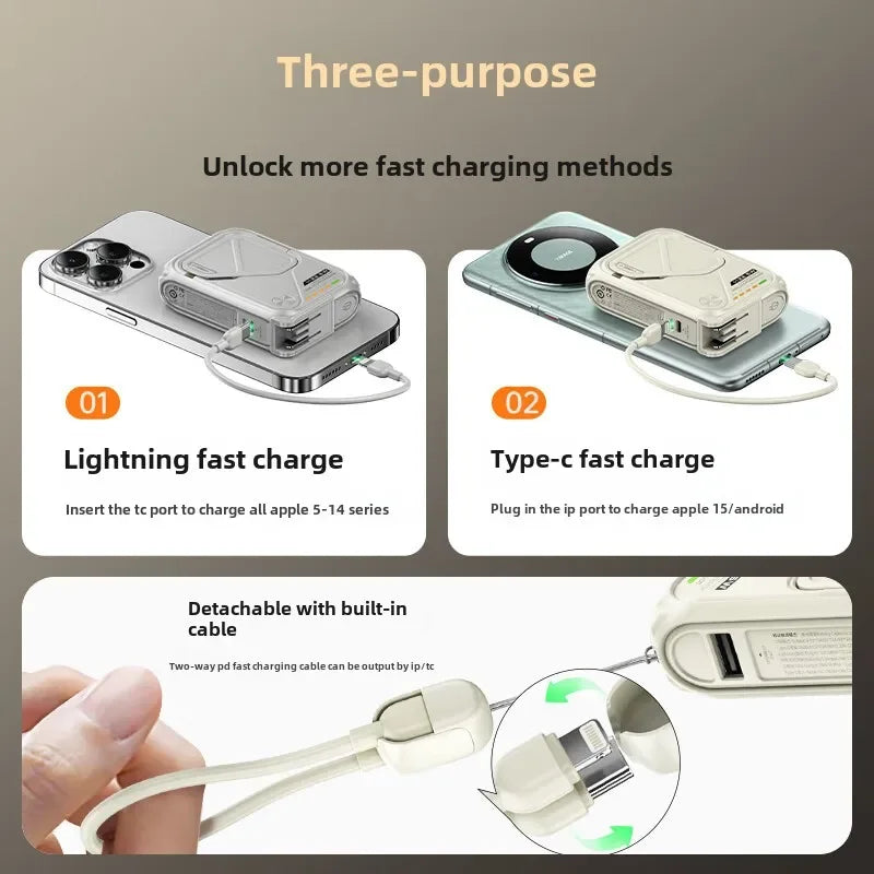 Multi-Functional 10000mAh Portable Wireless+Wired Charging Power Bank