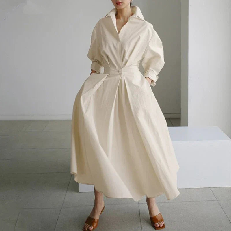 Women's Plain Lapel Shirt Wrap Dress