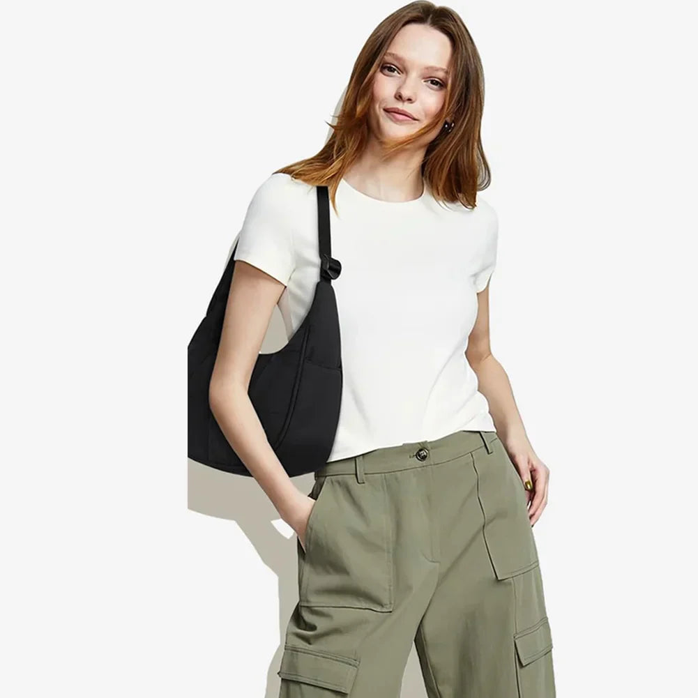 Small Puffer Crescent Shoulder Bag for Women