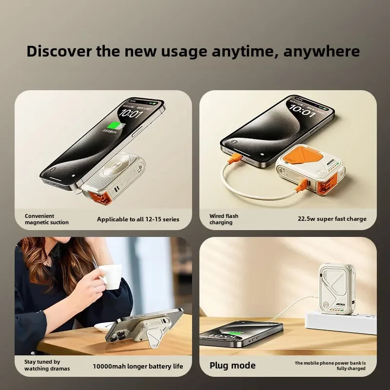 Multi-Functional 10000mAh Portable Wireless+Wired Charging Power Bank