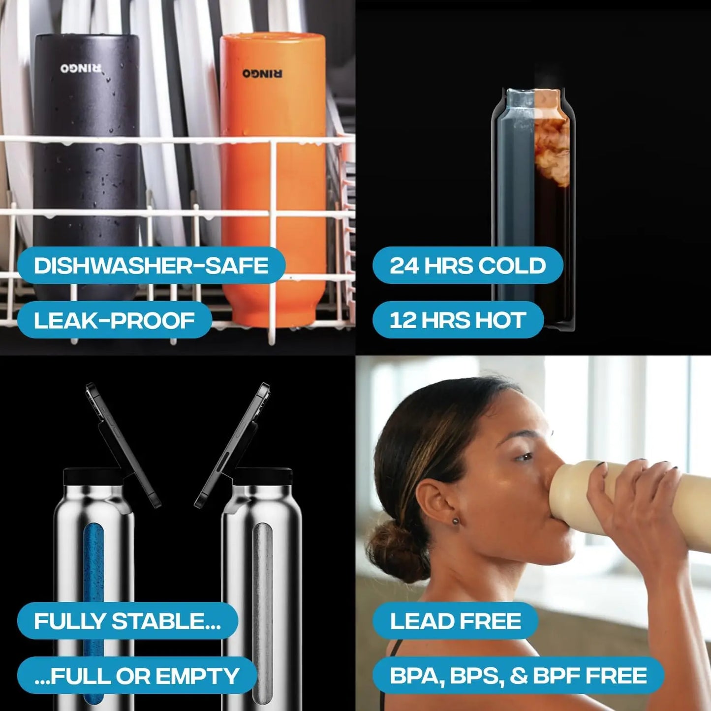 Stainless Steel Water Bottle with Magnetic Phone Holder