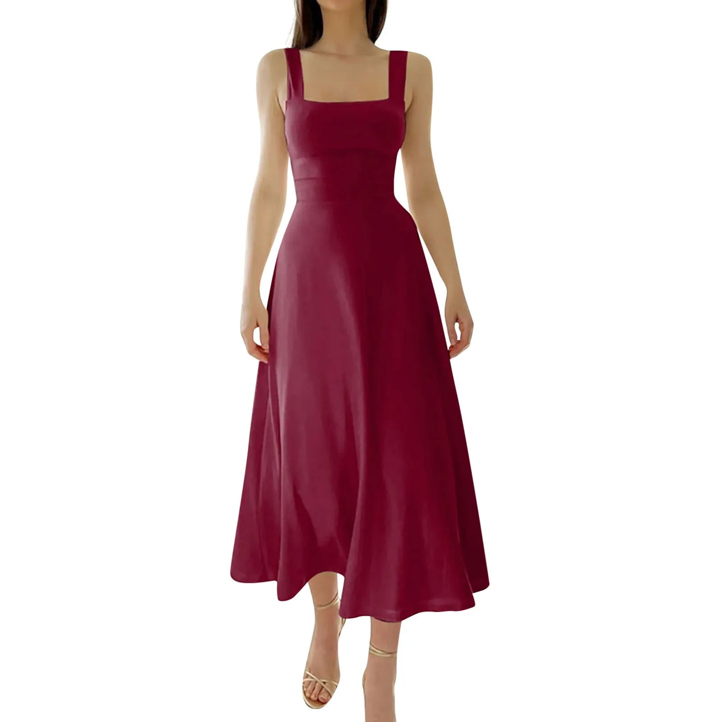 NEW WOMEN'S THICK STRAPS MIDI DRESS
