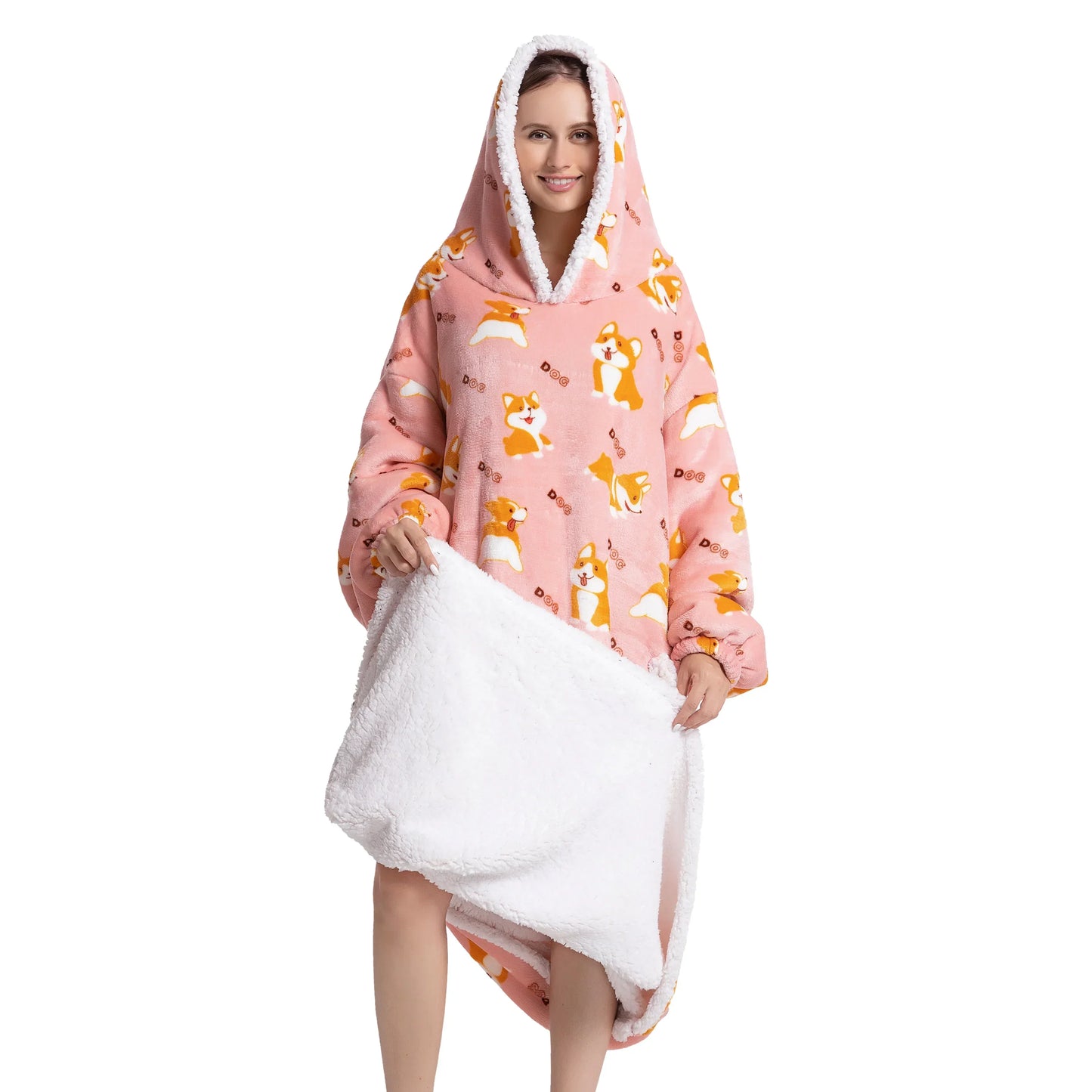 Oversized Sherpa Hooded Blanket Sweatshirt with Pocket