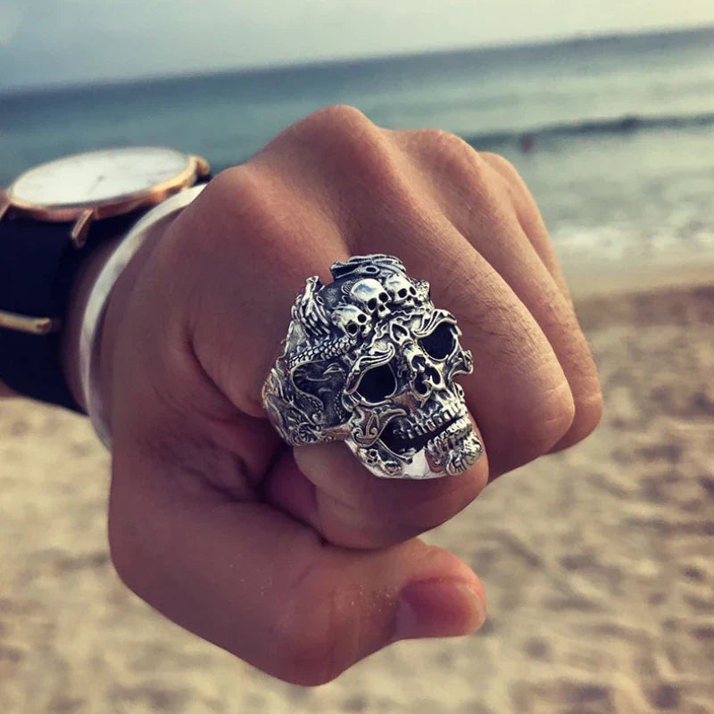 Sterling Silver Black Skull Ring
