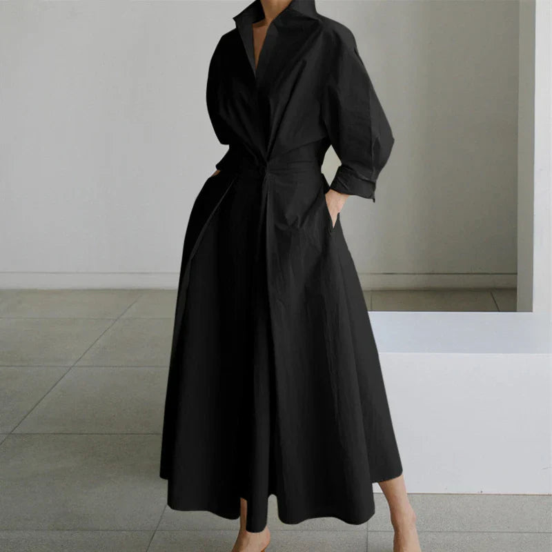 Women's Plain Lapel Shirt Wrap Dress