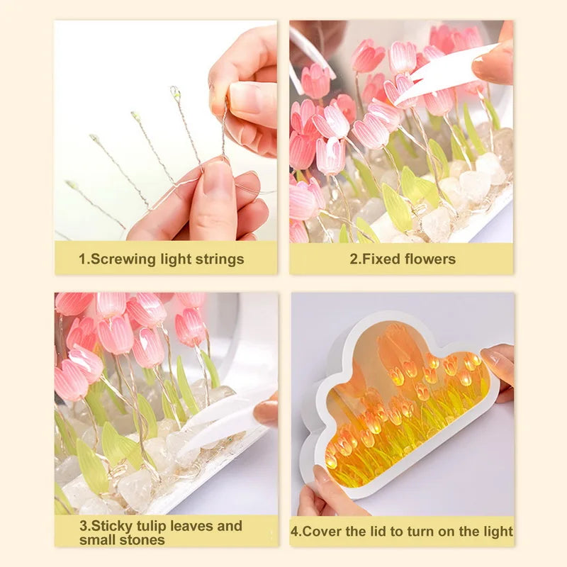 Beautiful Cloud Tulip Mirror Lamp Romantic Valentine's Day Gift
