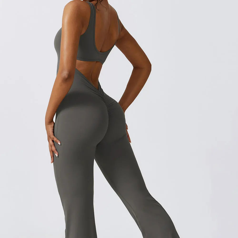 V-Back Flared Jumpsuit Black