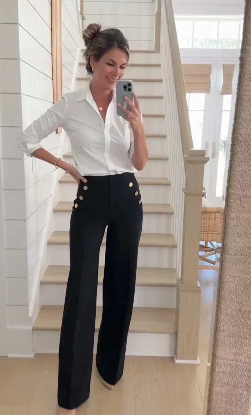 Tummy Control Button Wide Leg Pant