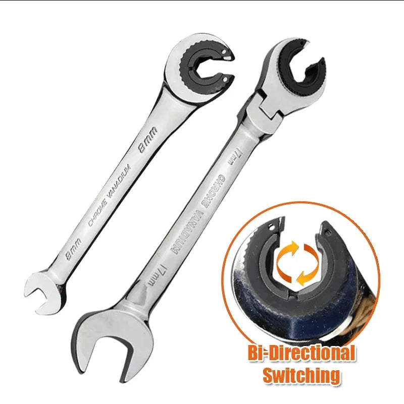 Open Tubing Ratchet Wrench (Fixed Head-Flexible Head 2 IN 1)