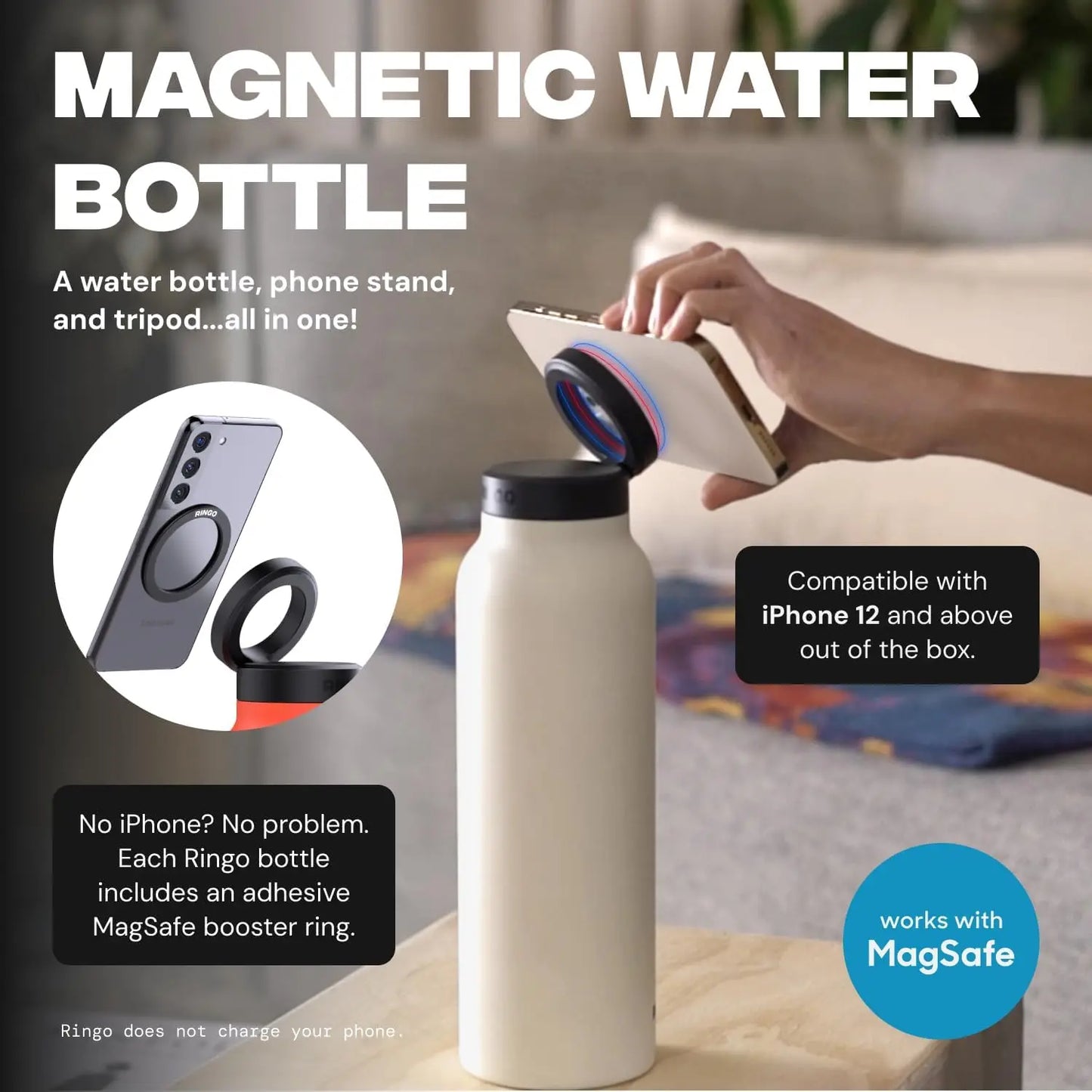 Stainless Steel Water Bottle with Magnetic Phone Holder