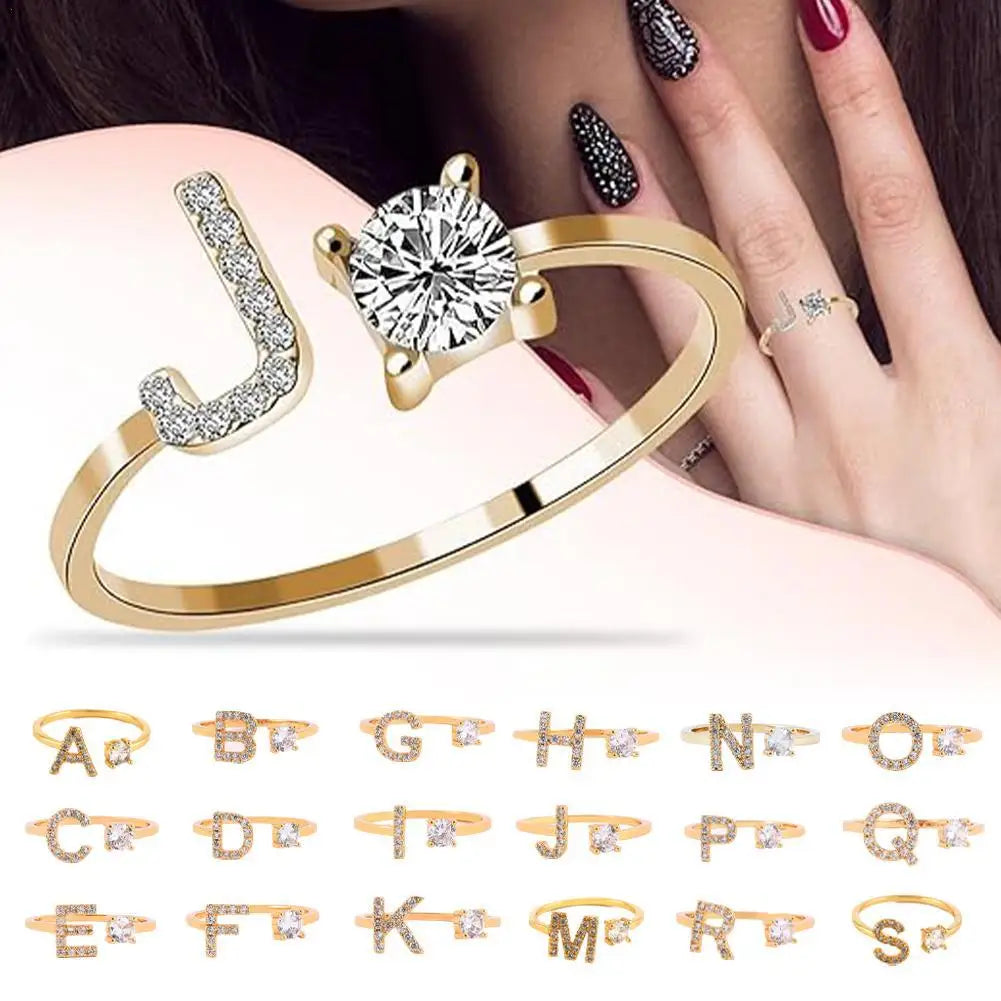 GOLD - ADJUSTABLE RING "Initial Touch" + ROSE CASE