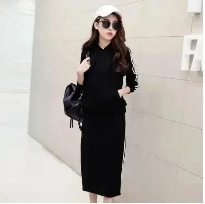 Stand collar jacket + high waist skirt sports suit