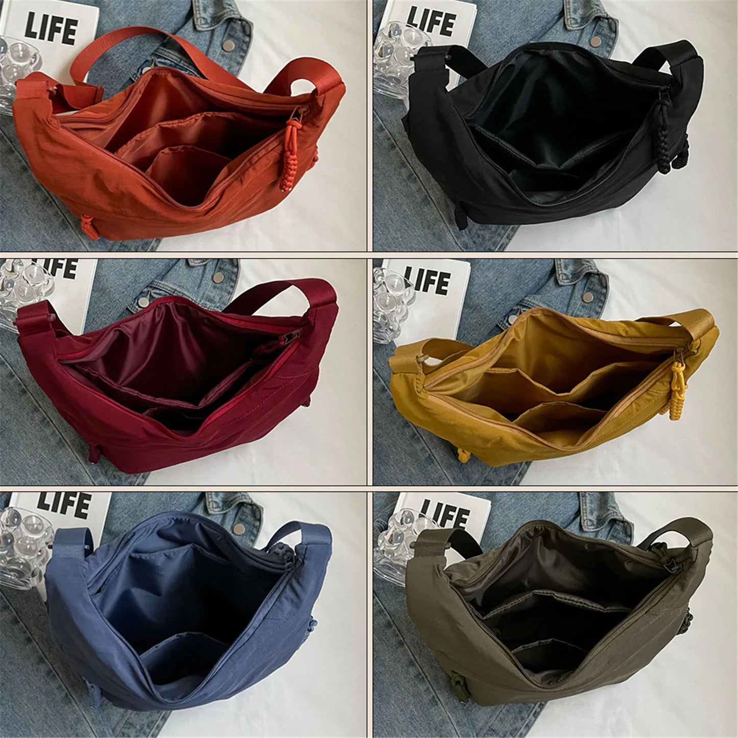 Women's Fashion Plain Color Nylon Crossbody Bag