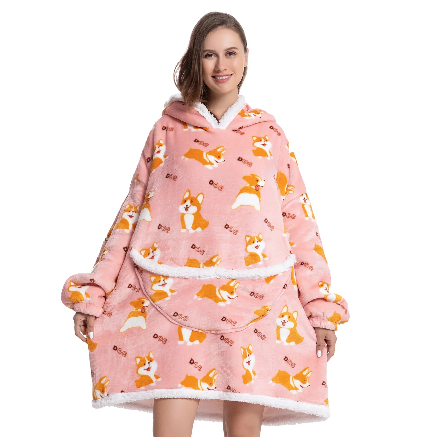 Oversized Sherpa Hooded Blanket Sweatshirt with Pocket