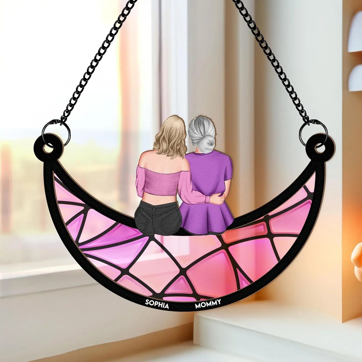 Friends Sitting On The Moon - Personalized Window Hanging Suncatcher Ornament