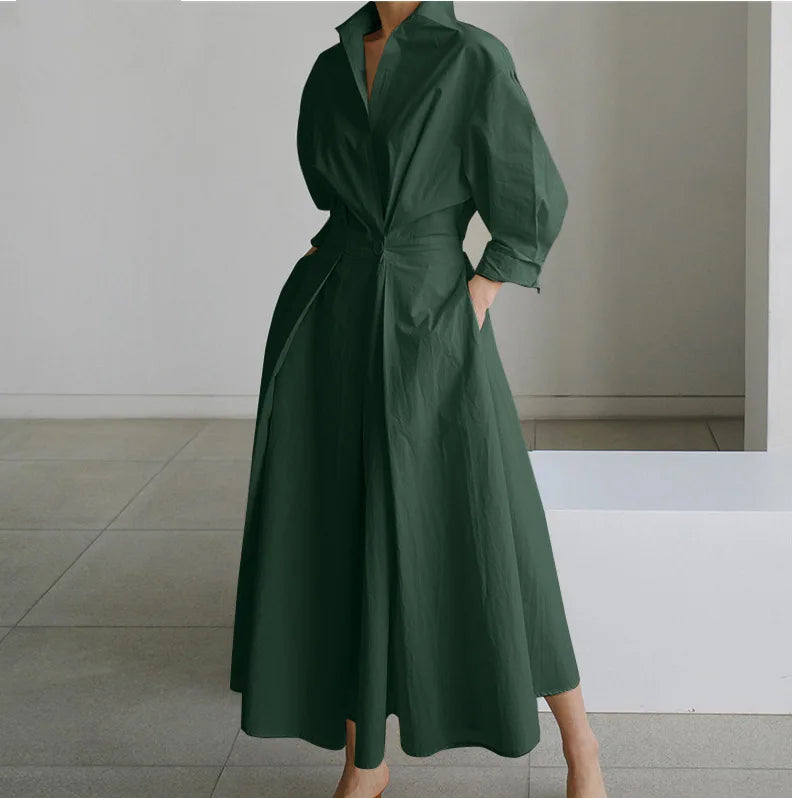 Women's Plain Lapel Shirt Wrap Dress