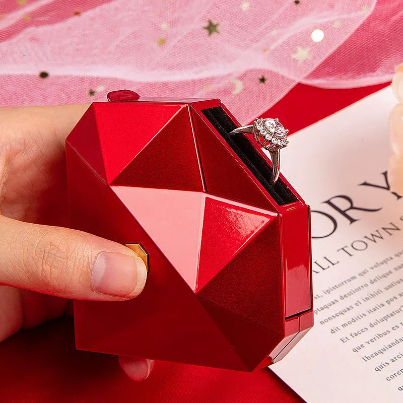 Heart Ring Box with Heart Promise Ring Open Adjustable Ring Multicolor Gift For Lover For Her