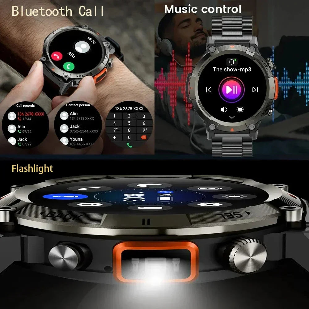 KE3 Full Touch Screen Health Monitor Clock With Flashlight Men SmartWatch For IOS Android