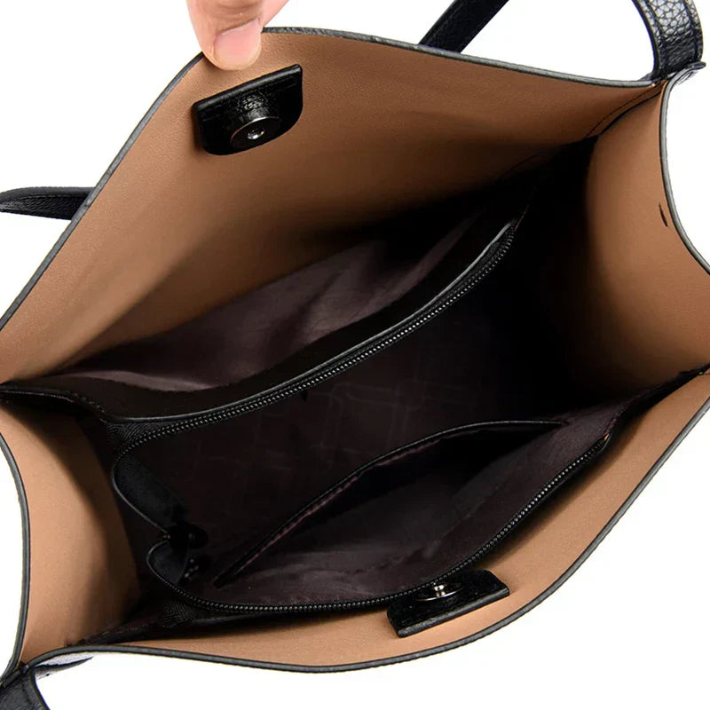 Solid color simple genuine leather shoulder bag