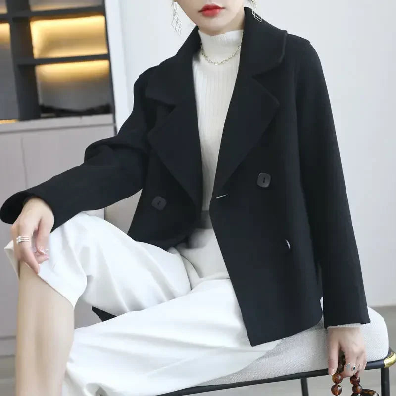 Women's Lapel Button Patchwork Sleeve Casual Coat with Two Pockets on the Sides