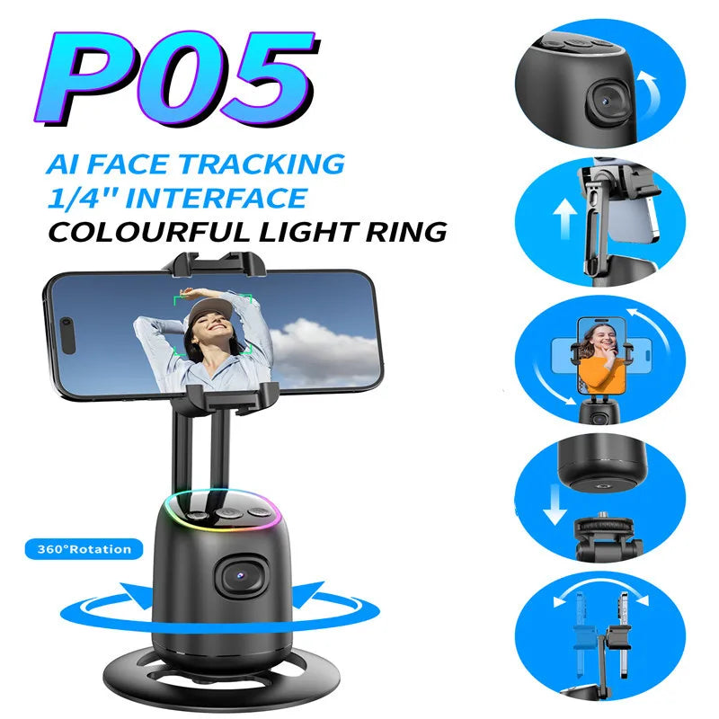 P03 Intelligent AI Face Recognition 360° Follow-up Anti-shake Mobile Phone Desktop Gimbal Stabilizer