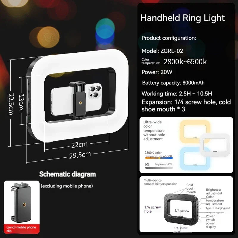 Rechargeable Selfie Portable Ring Light – Adjustable Bicolor Fill Light