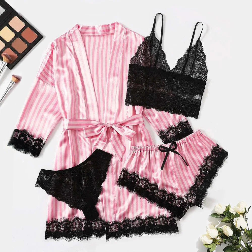 Valentine's Day 4 sets of lace satin sling pajamas set